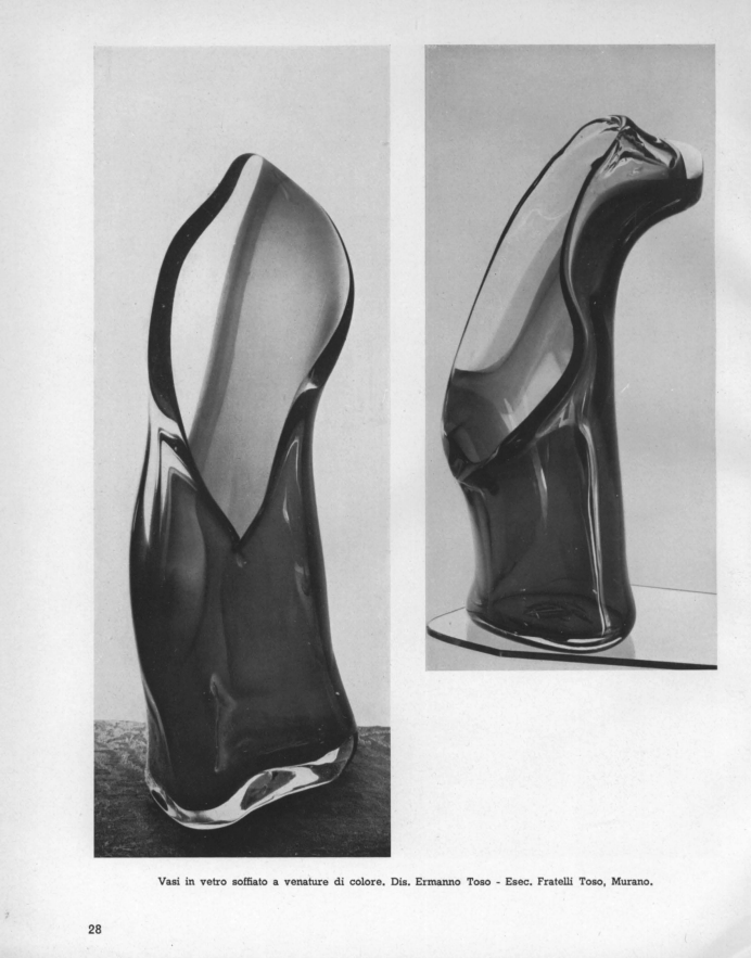 Color-threaded blown vase. Designed by Ermanno Toso - Executed by Fratelli Toso, Murano
