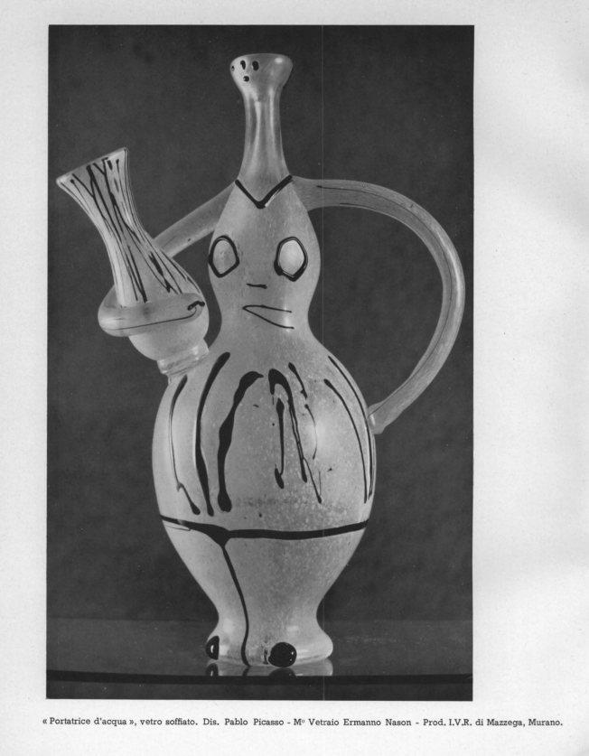 Water bearer of blown glass designed by Pablo Picasso - Blown by Ermanno Nason - Produced by I.V.R. di Mazzega, Murano.