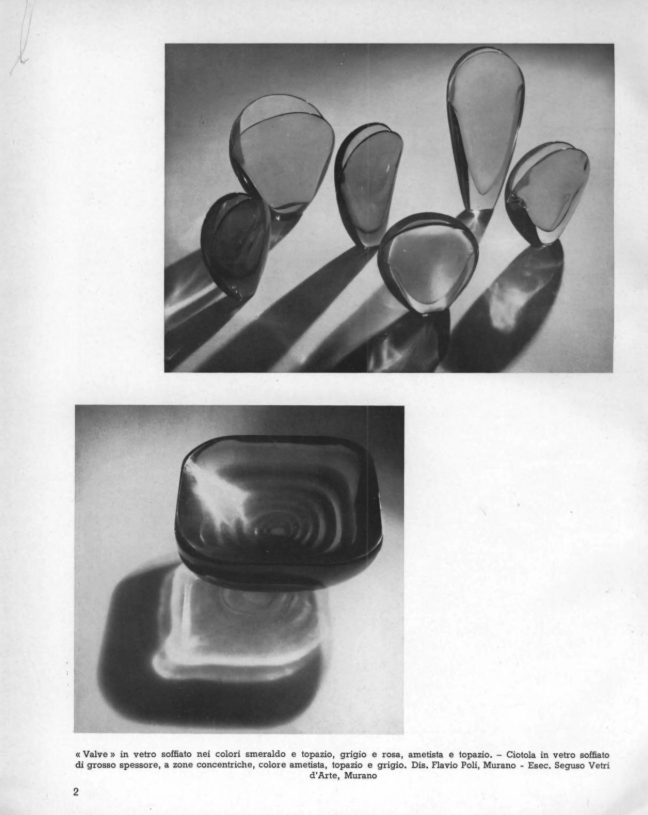 clam-shell profile of blown glass in emerald and topaz, grey and pink, amethyst and topaz. — Thick blown glass bowl, with amethyst, topaz, and grey concentric zones.