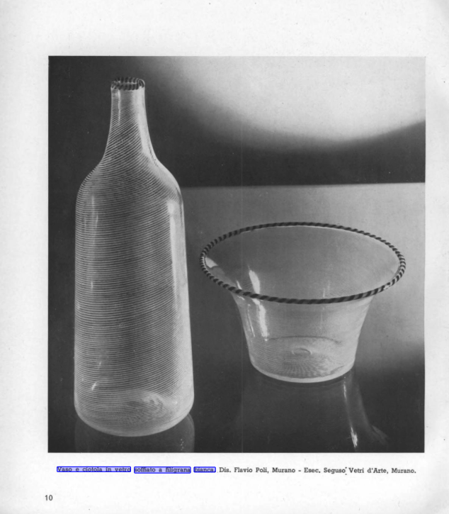 Flabvio Poli Designed White filigree blown glass vase and bowl