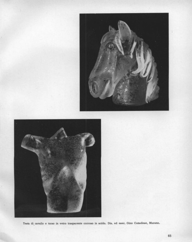 Horse’s head and torso of transparent glass worn away with acid.** Designed and made by Gino Cenedese, Murano.