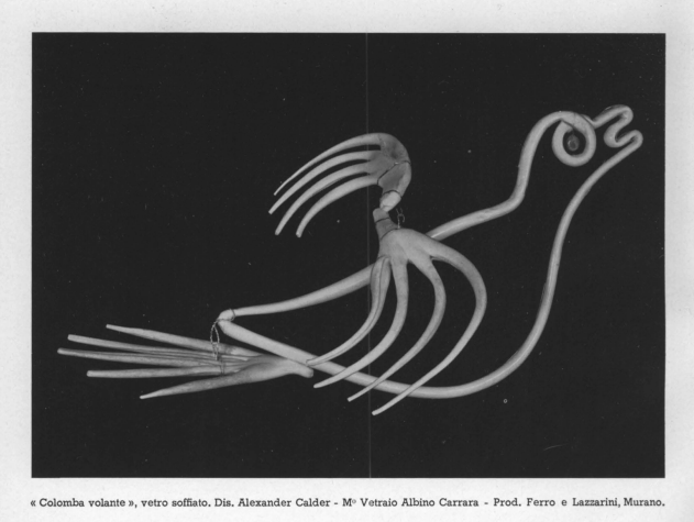 Flying dove of blown glass designed by Alexander Calder - Blown by Albino Carrara - Produced by Ferro and Lazzarini, Murano.