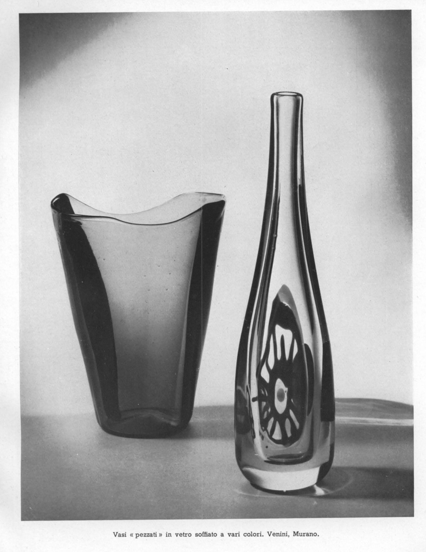 Spotted patchwork ("pezzati") vases of blown glass, in various colours Venini Murano