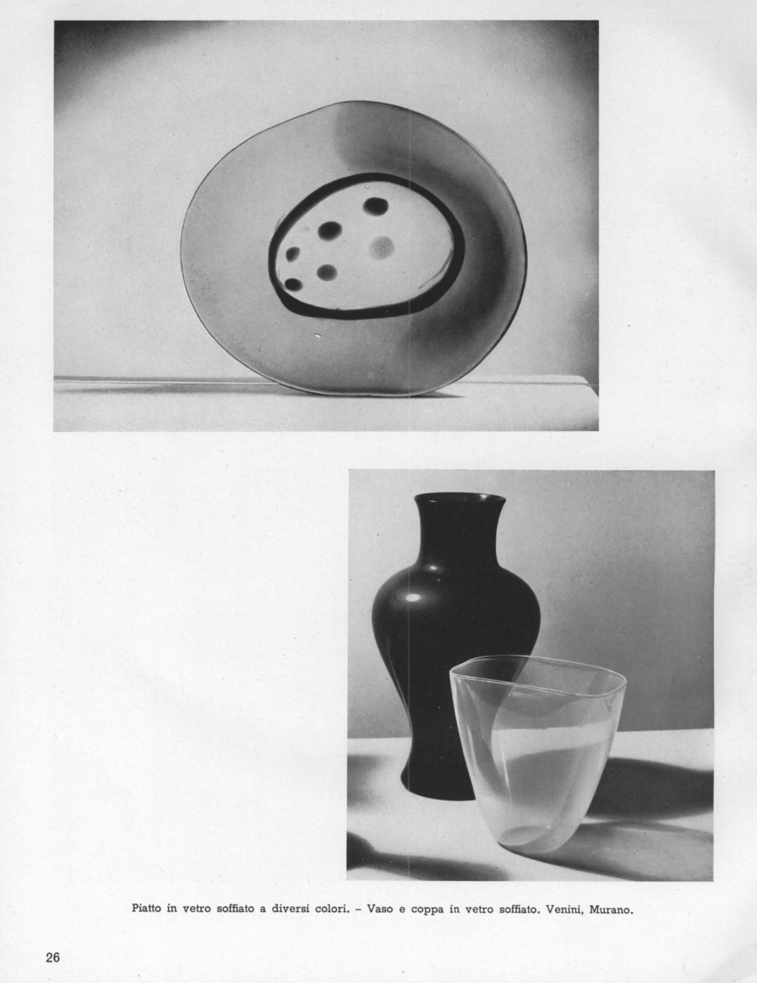 A dish of blown glass in various colours Venini Murano. Blown glass vase and bowl Venini Murano.