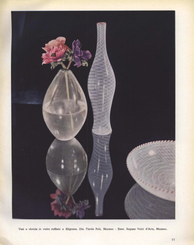 Flavio Poli Designed Filigree blown glass vases and cup