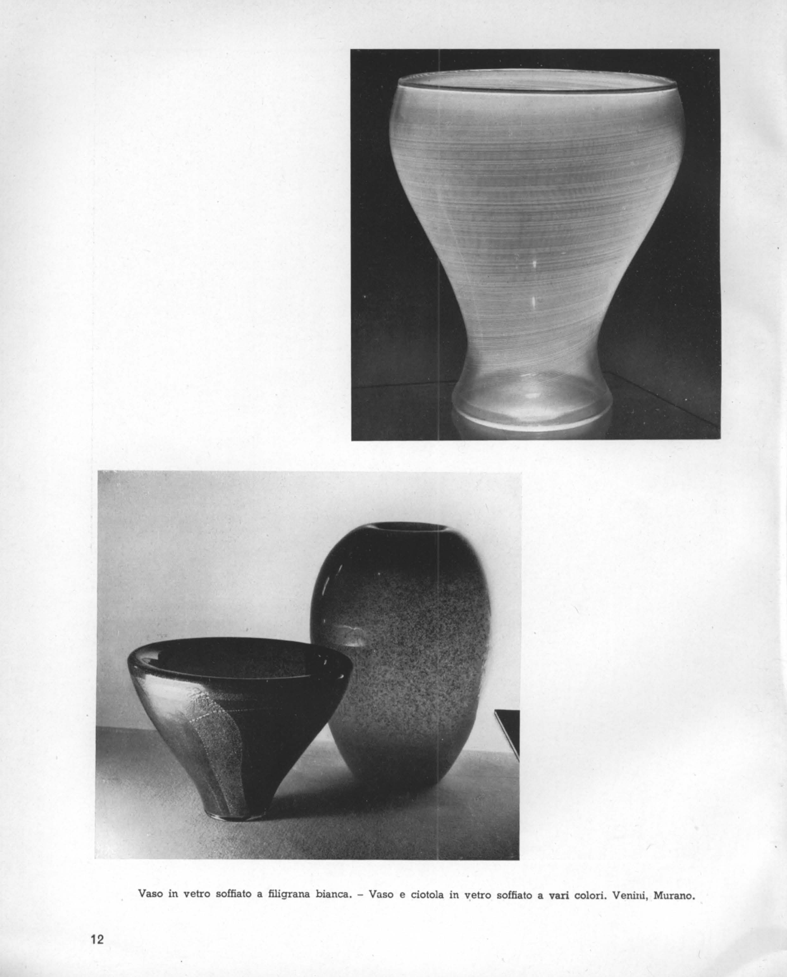Blown glass vase and bowl in various colors Venini, Murano