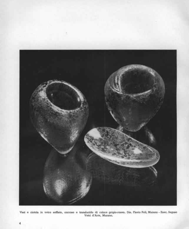 Flavio Poli Design Blown glass vases and bowl, worn away (corroso) and translucid**, of rosy-grey colour.