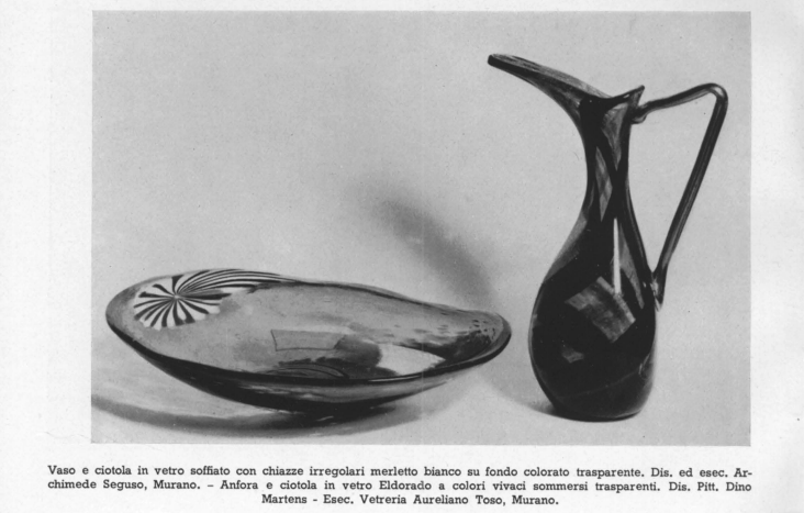 Eldorado blown glass amphora and bowl, submerged transparent bright colours. Designed by the Painter Dino Martens and produced by Vetreria Aureliano Toso, Murano