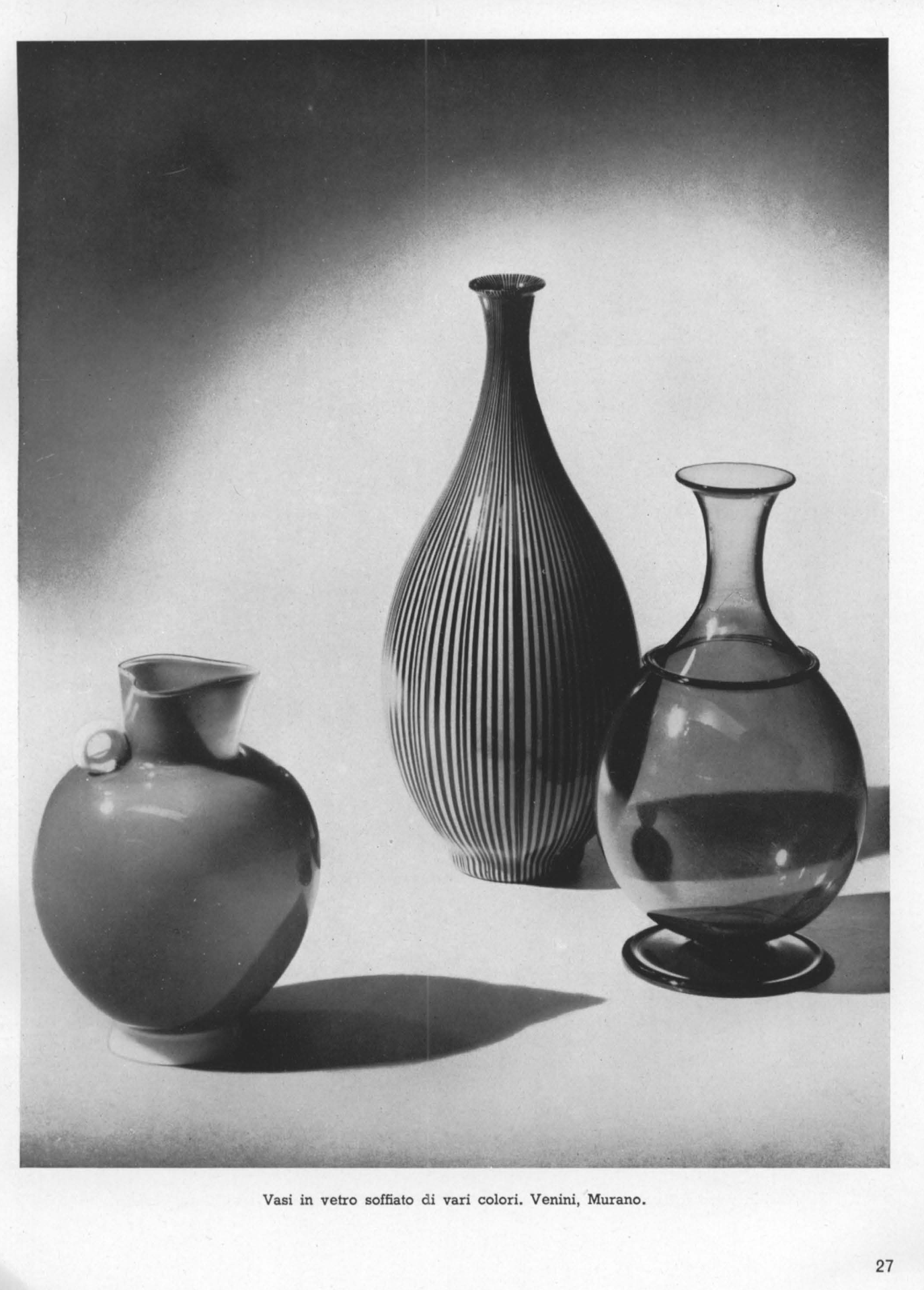 Vases of blown glass, in various colours Venini Murano