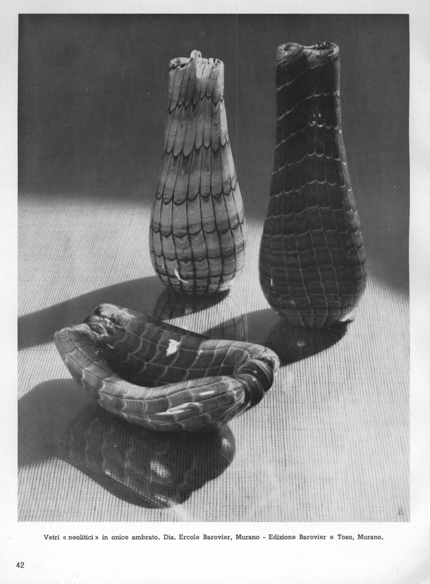 Neolithic glasses, amber coloured onyx. Designed by Ercole Barovier, Murano - Made by Barovier and Toso, Murano.
