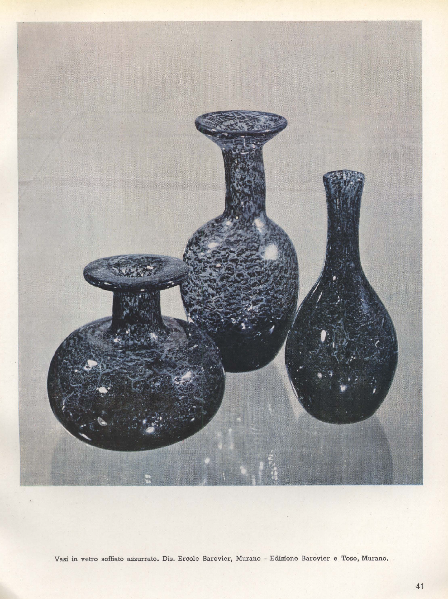 Blue blown glass vases.** Designed by Ercole Barovier, Murano - Made by Barovier and Toso, Murano.